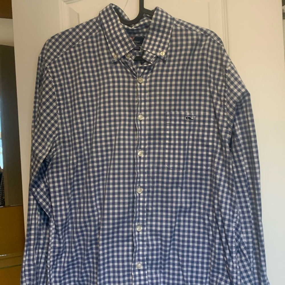 Vineyard Vine Blue and White Check L/S Button Down Shirt